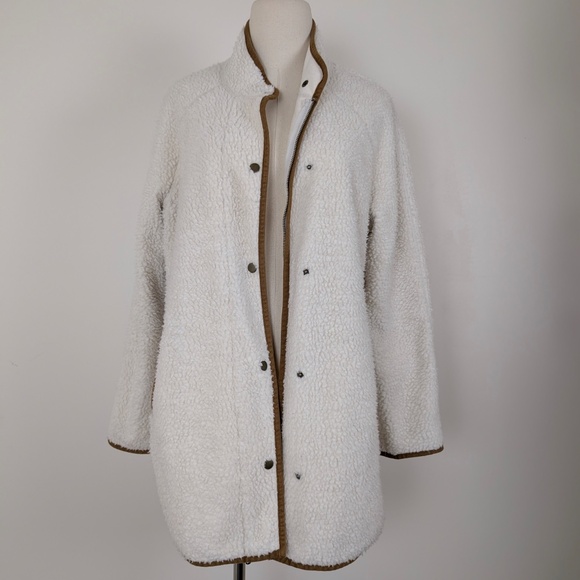 Old Navy Sherpa Jacket Mock Neck Cream Snap Front Long Cloud Nine - Picture 12 of 13